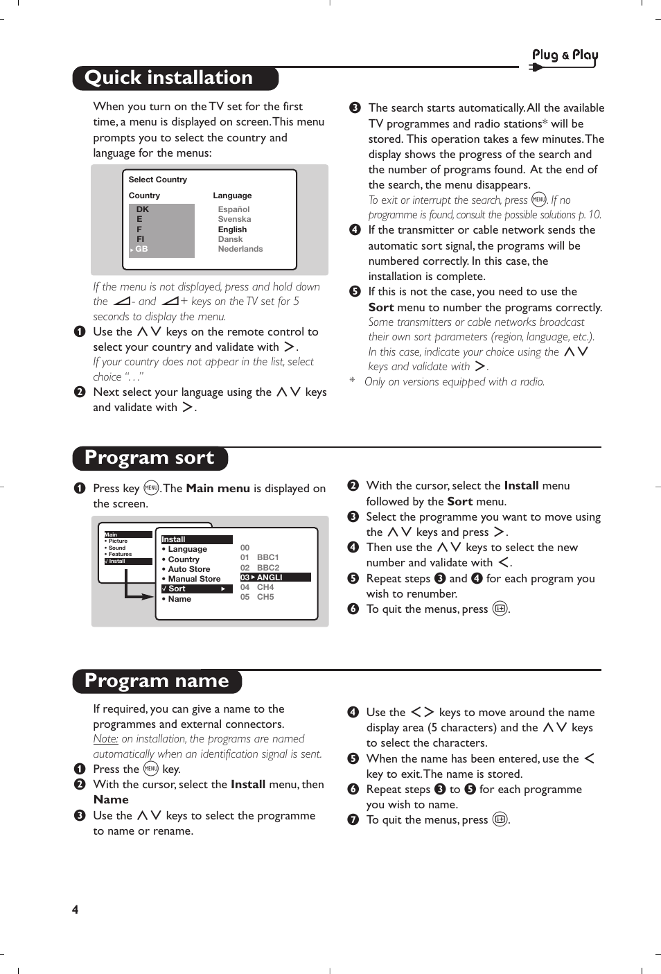 Quick installation program sort program name | Philips 28PW6618 User Manual | Page 6 / 84