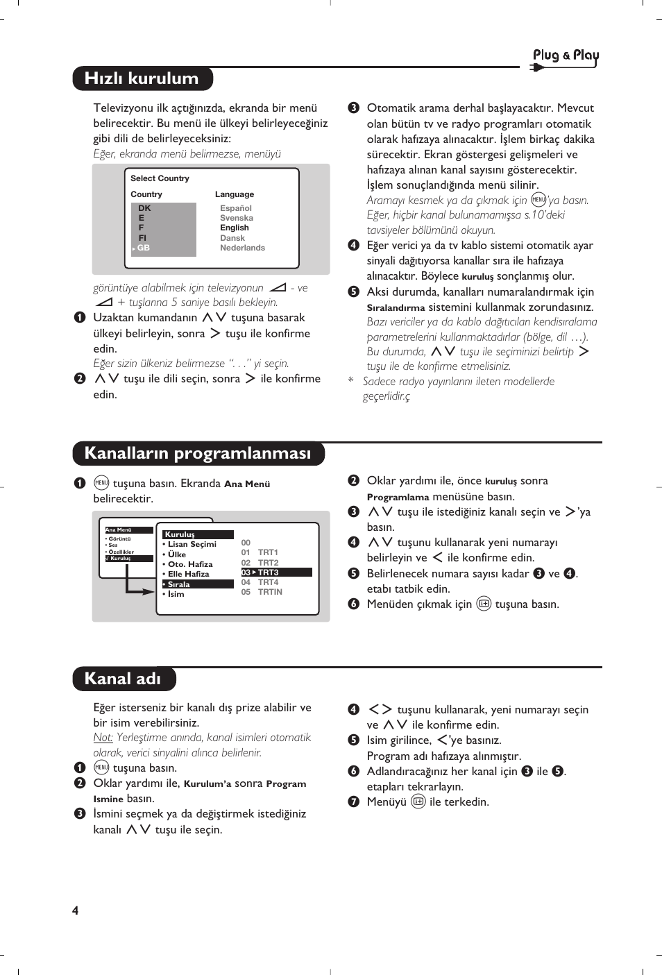 H›zl› kurulum kanallar›n programlanmas› kanal ad | Philips 28PW6618 User Manual | Page 76 / 84