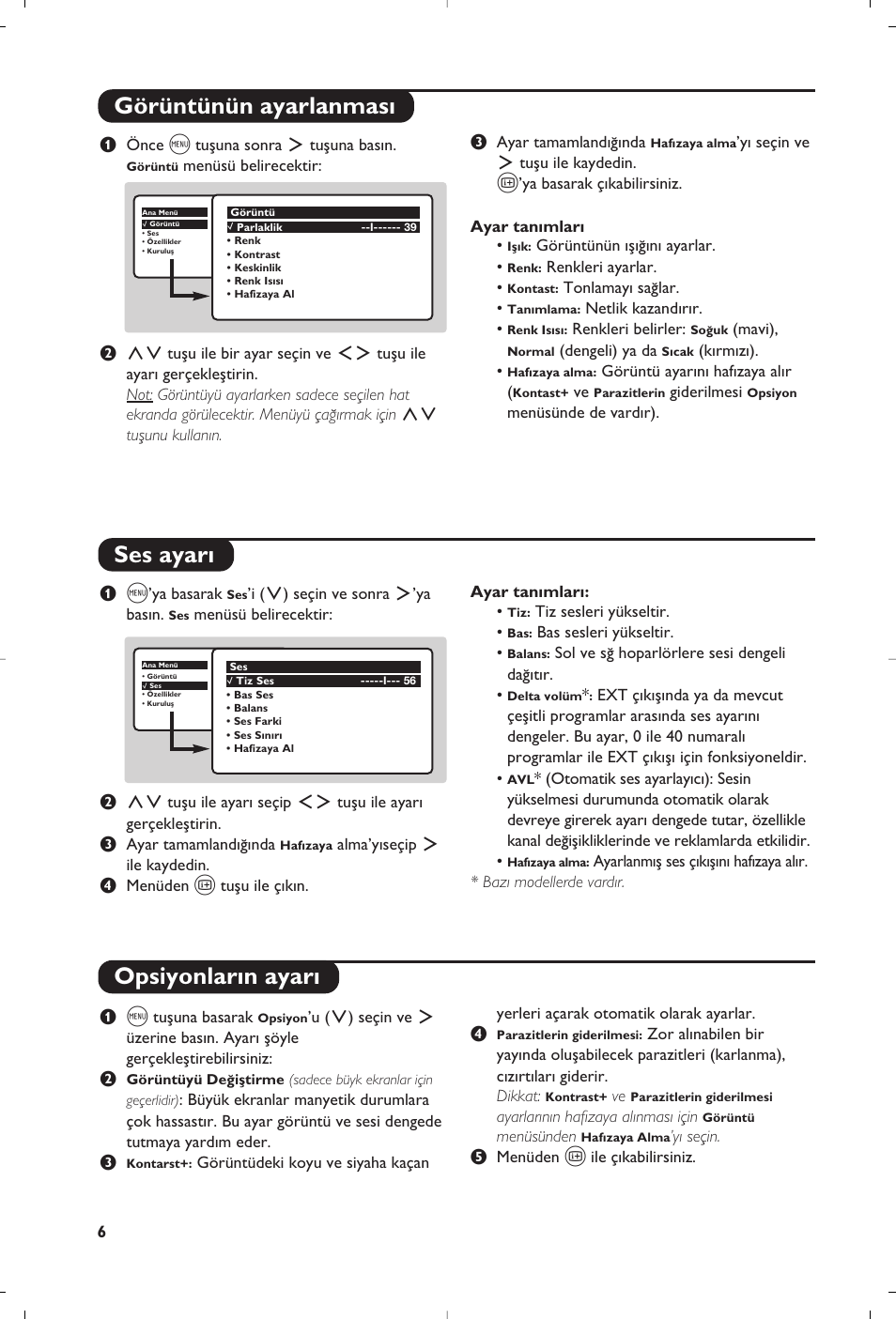 Görüntünün ayarlanmas› ses ayar, Opsiyonlar›n ayar | Philips 28PW6618 User Manual | Page 78 / 84