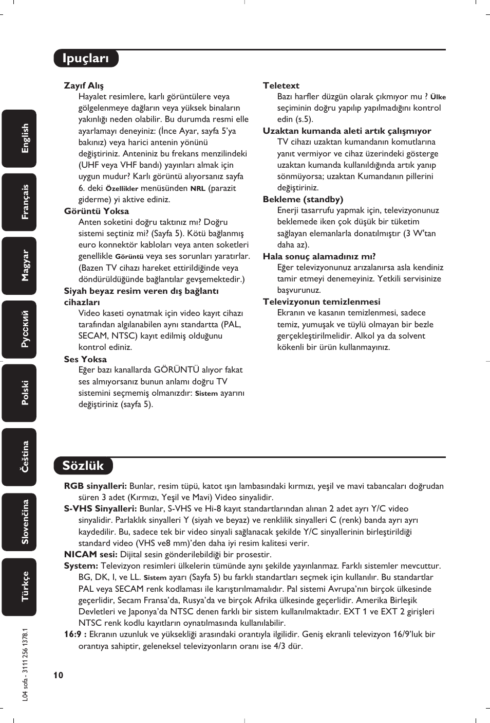 Ipuçlar› sözlük | Philips 28PW6618 User Manual | Page 82 / 84