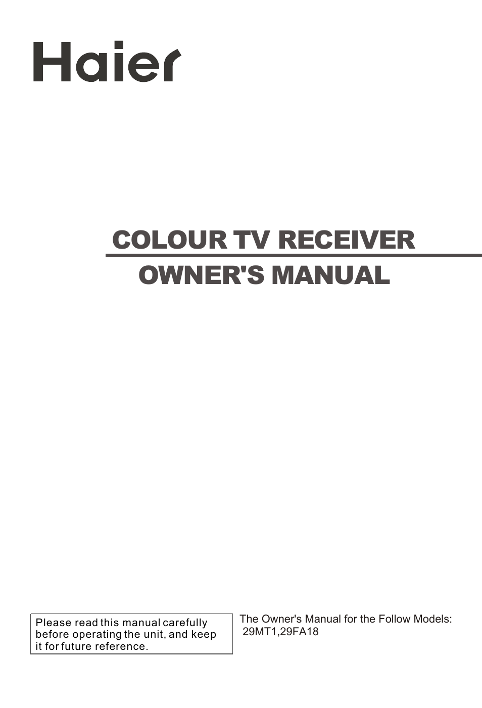 haier 29FA18 User Manual | 31 pages