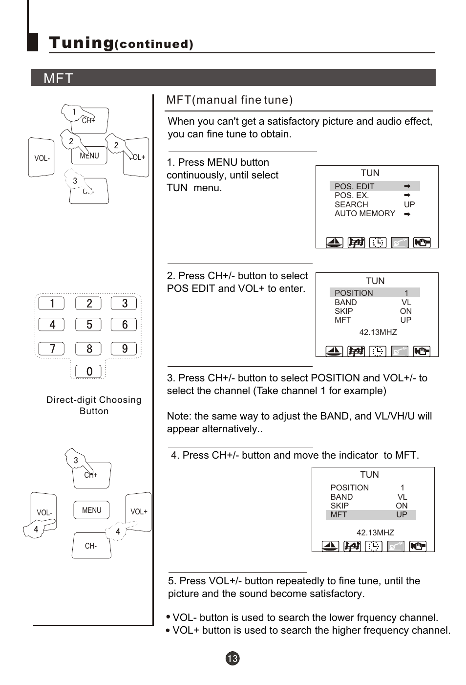 Т³гж 14, Tuning, Continued) | Mft(manual fine tune) | haier 29FA18 User Manual | Page 14 / 31