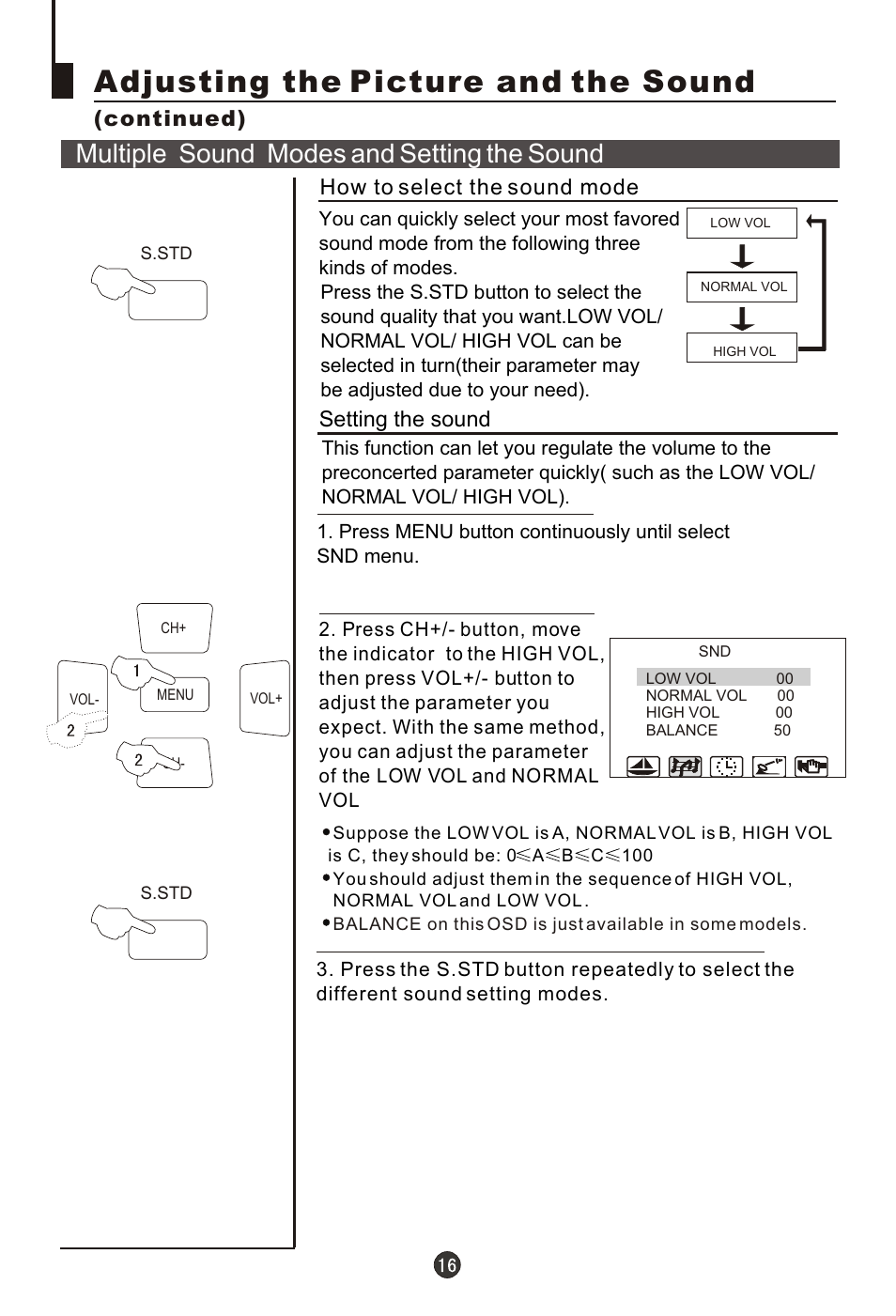 Т³гж 17, Adjusting the picture and the sound, Multiple sound modes and setting the sound | Continued), How to select the sound mode, Setting the sound | haier 29FA18 User Manual | Page 17 / 31