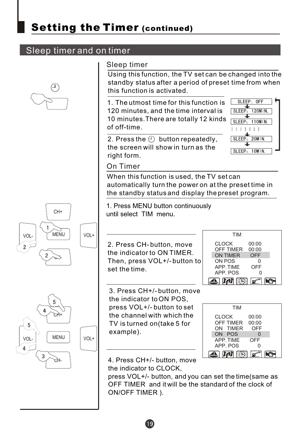 Т³гж 20, Setting the timer, Sleep timer and on timer | Continued), On timer sleep timer | haier 29FA18 User Manual | Page 20 / 31