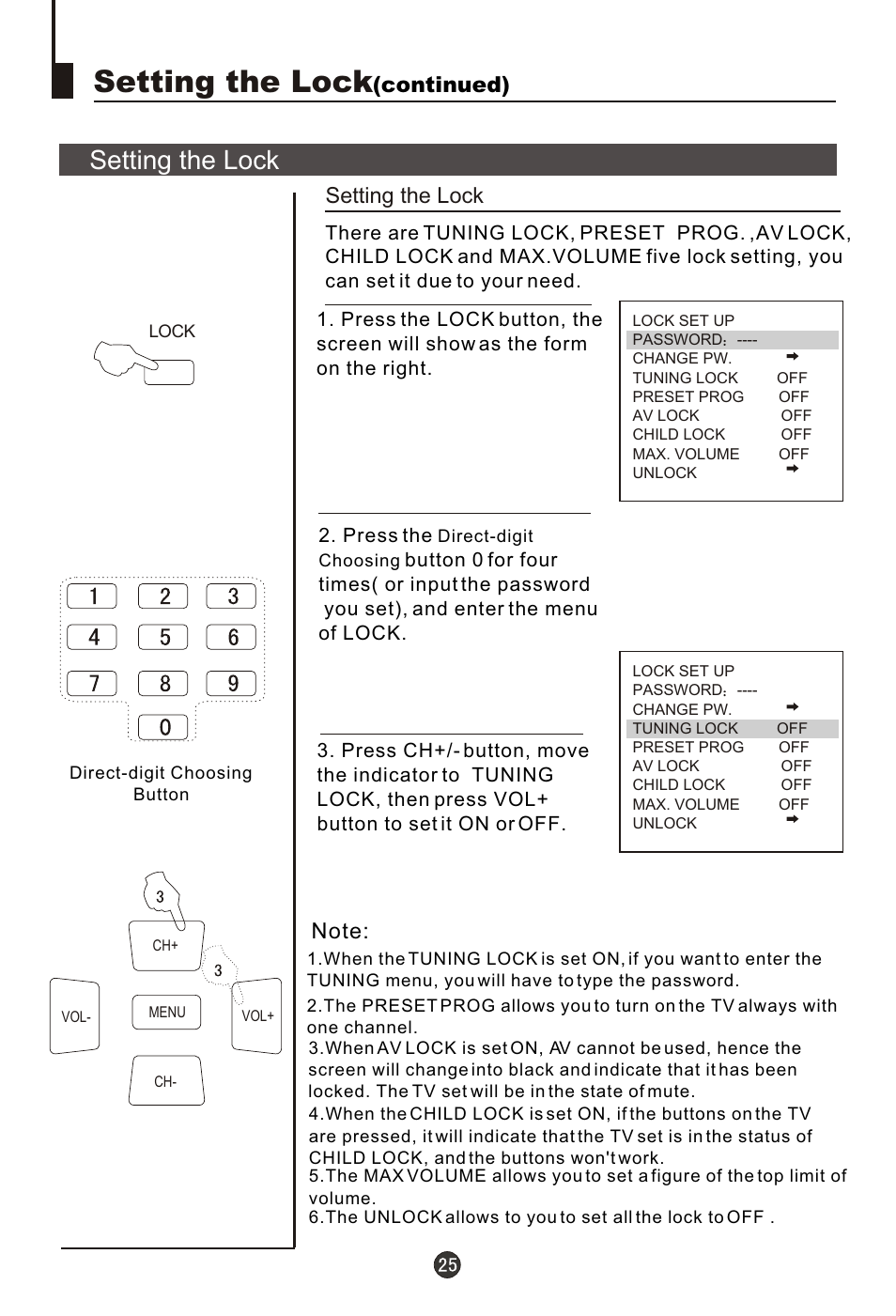 Т³гж 26, Setting the lock | haier 29FA18 User Manual | Page 26 / 31