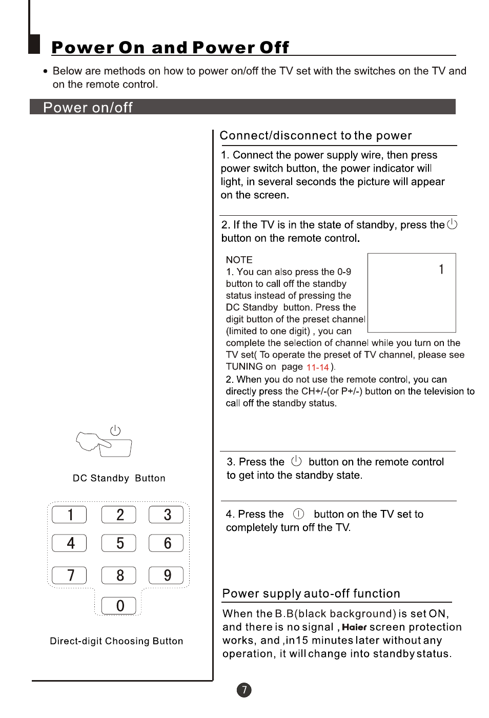 Т³гж 8, Power on and power off | haier 29FA18 User Manual | Page 8 / 31