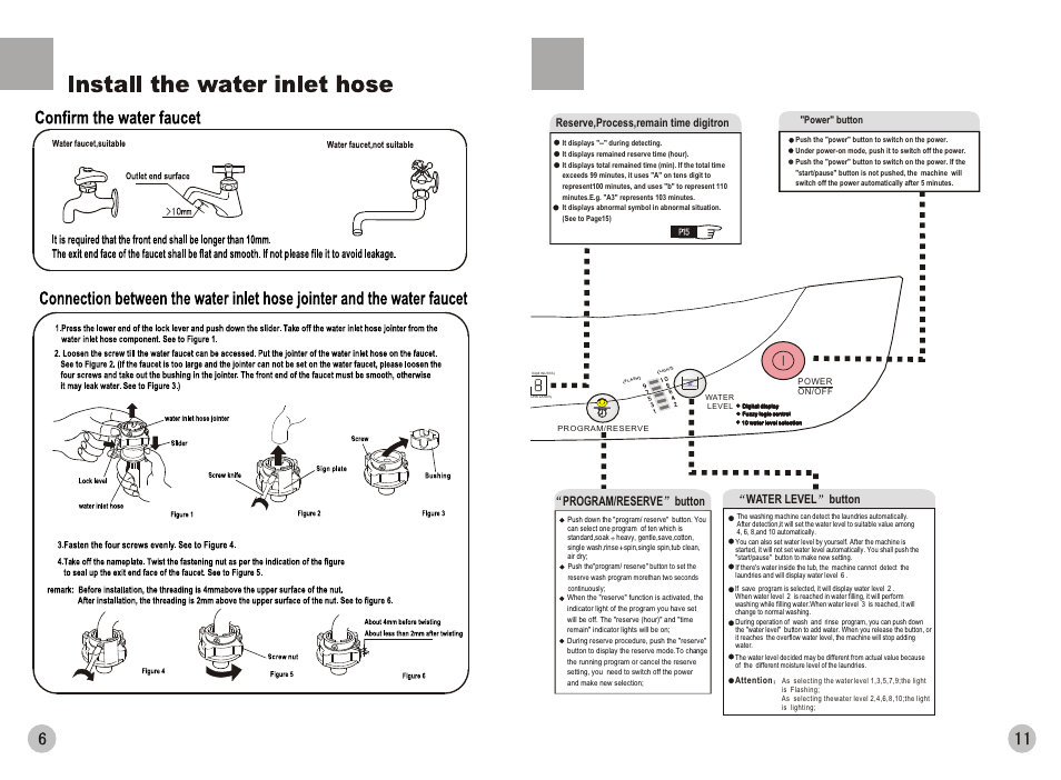 Water level button, Program/reserve button, Reserve,process,remain time digitron | Power" button | haier HWM78-0528T User Manual | Page 8 / 10