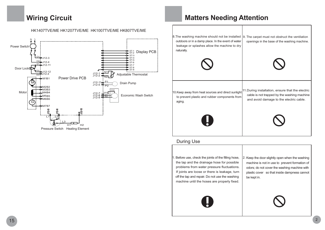 Wiring circuit, Matters needing attention, During use | haier HK807TVE User Manual | Page 4 / 10