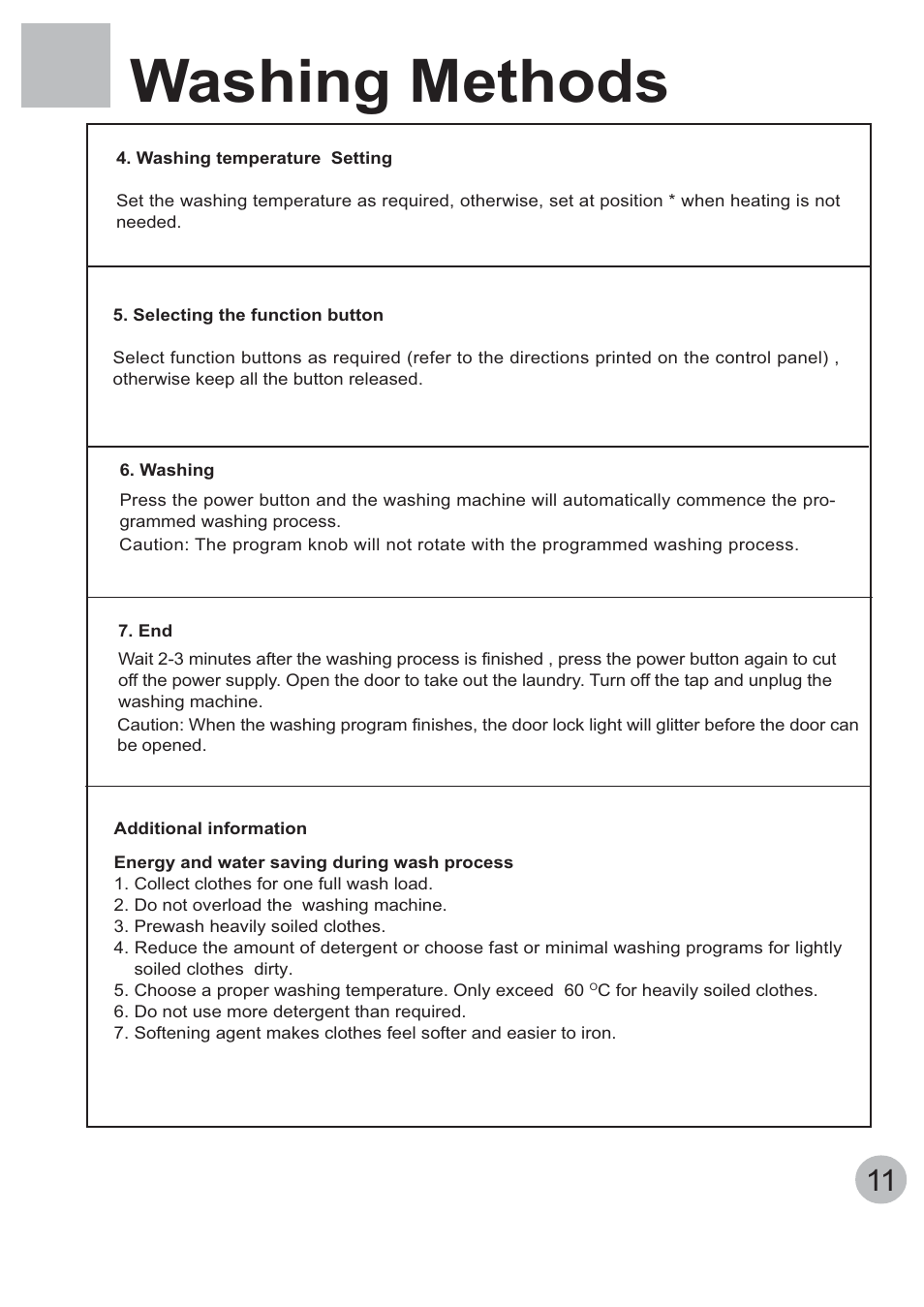 Washing methods | haier WNM1000TE User Manual | Page 13 / 18