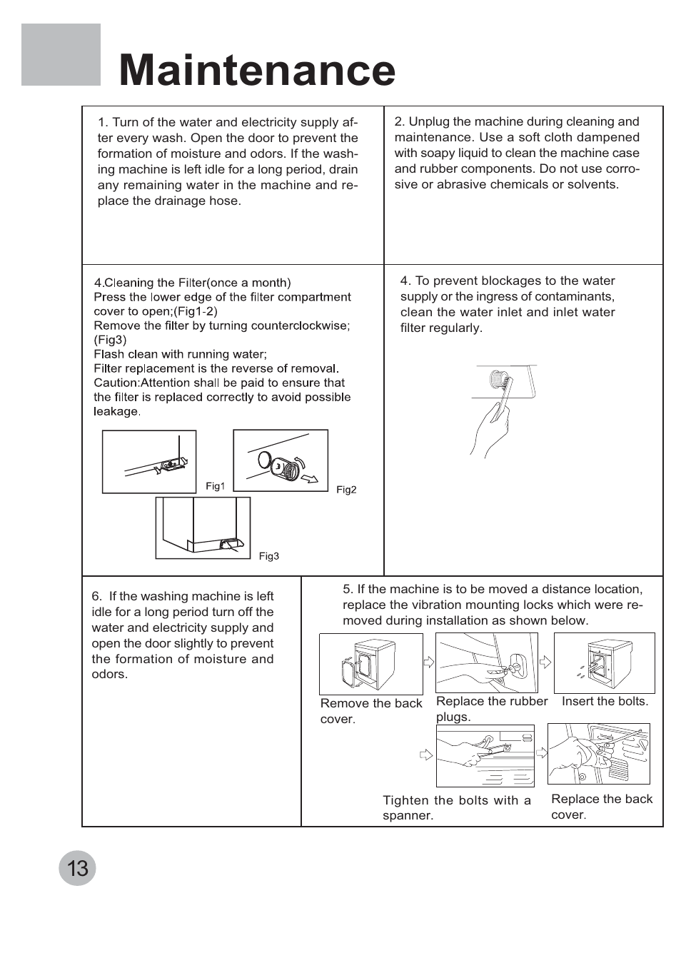 Maintenance | haier WNM1000TE User Manual | Page 15 / 18