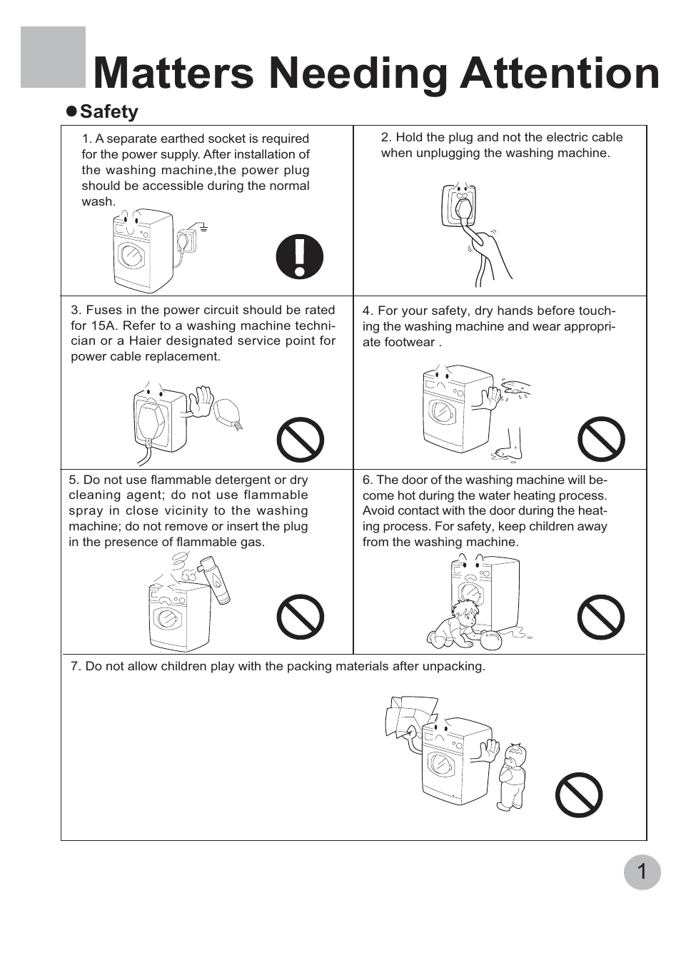 Matters needing attention | haier WNM1000TE User Manual | Page 3 / 18