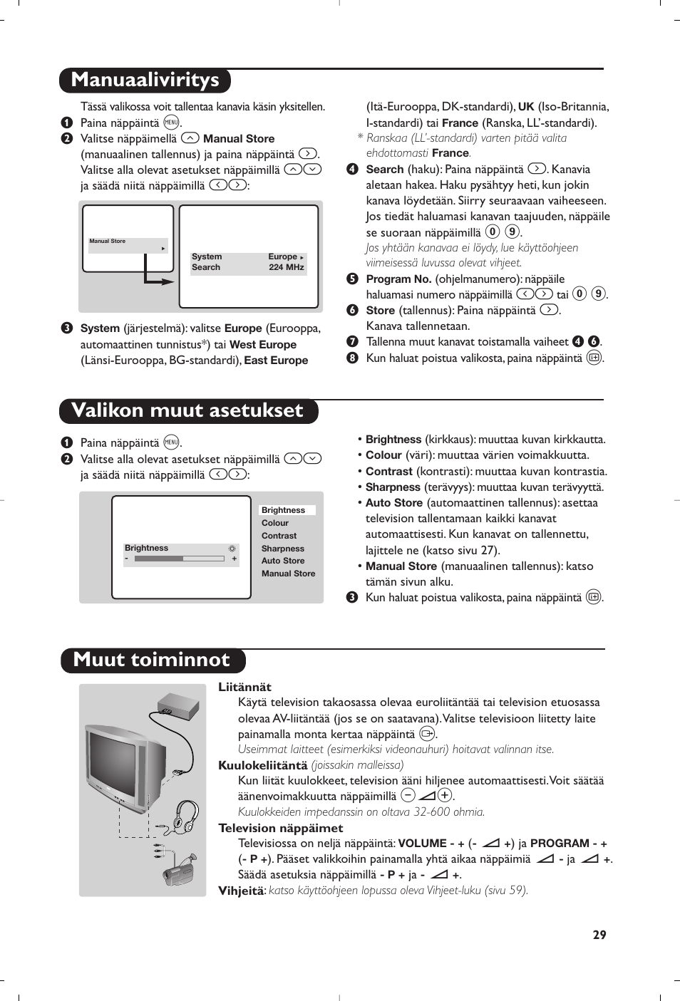 Manuaaliviritys valikon muut asetukset, Muut toiminnot | Philips 14PT1356 User Manual | Page 29 / 64