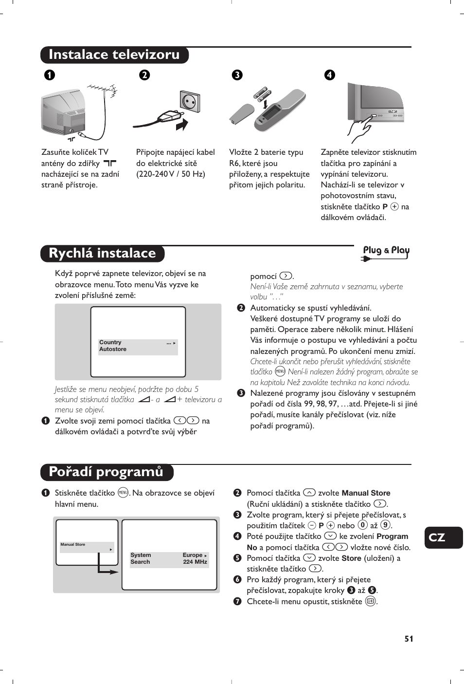 Instalace televizoru, Rychlá instalace pořadí programů, Жв к | Philips 14PT1356 User Manual | Page 51 / 64