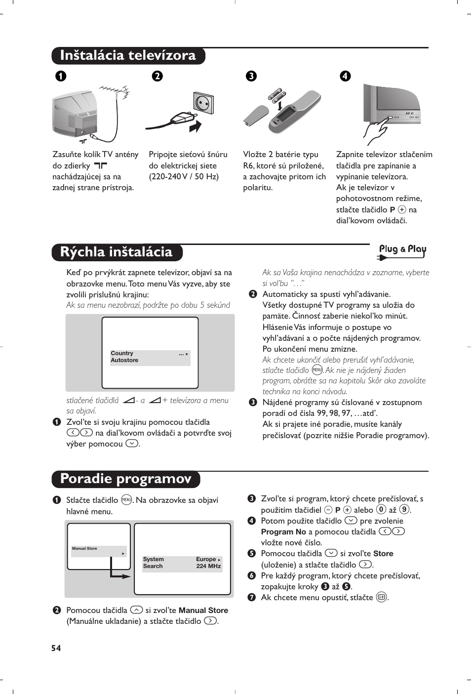 Inštalácia televízora, Rýchla inštalácia poradie programov, Жв к | Philips 14PT1356 User Manual | Page 54 / 64