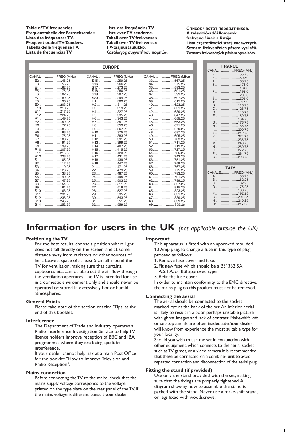 Information for users in the uk, Not applicable outside the uk) | Philips 14PT1356 User Manual | Page 63 / 64