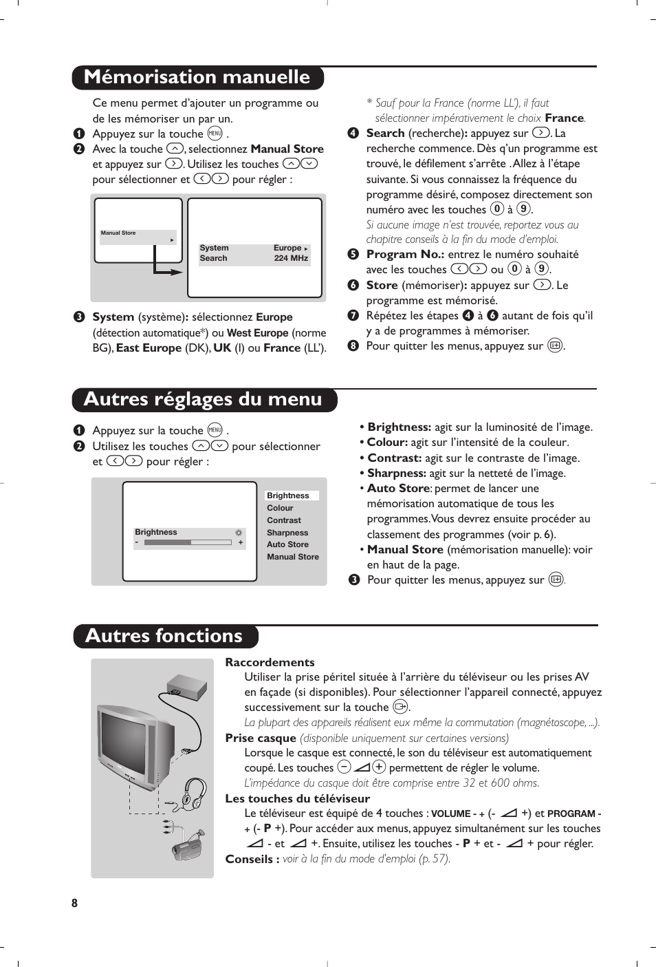 Mémorisation manuelle autres réglages du menu, Autres fonctions | Philips 14PT1356 User Manual | Page 8 / 64