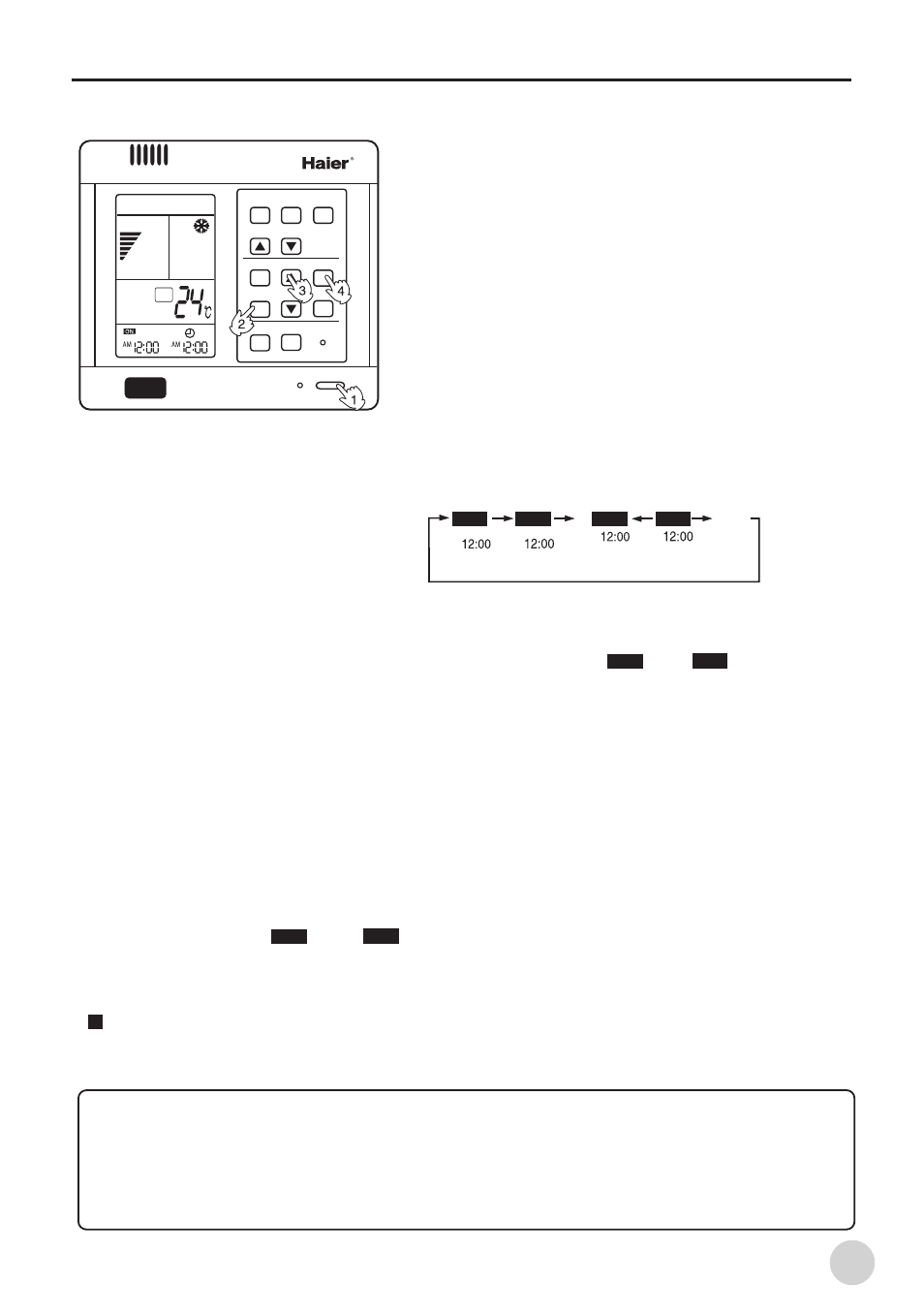 Operation instruction, Timer on/off function, Set of timer mode | Turn on the unit, Press the time adjusting button, At this time, the, Will not flash | haier AB212BCBAA User Manual | Page 13 / 38