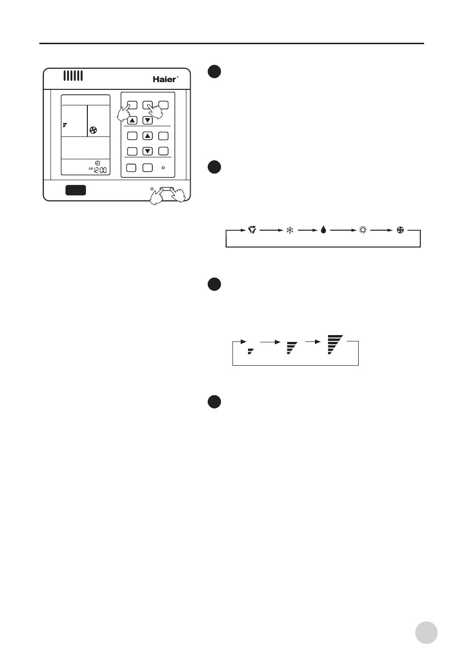 Operation instruction, Fan operation, Press the on/off button to turn on the unit | Press the on/off button to turn off the unit, About fan operation, Turn on the unit, Choose of working mode, Turn off the unit | haier AB212BCBAA User Manual | Page 9 / 38