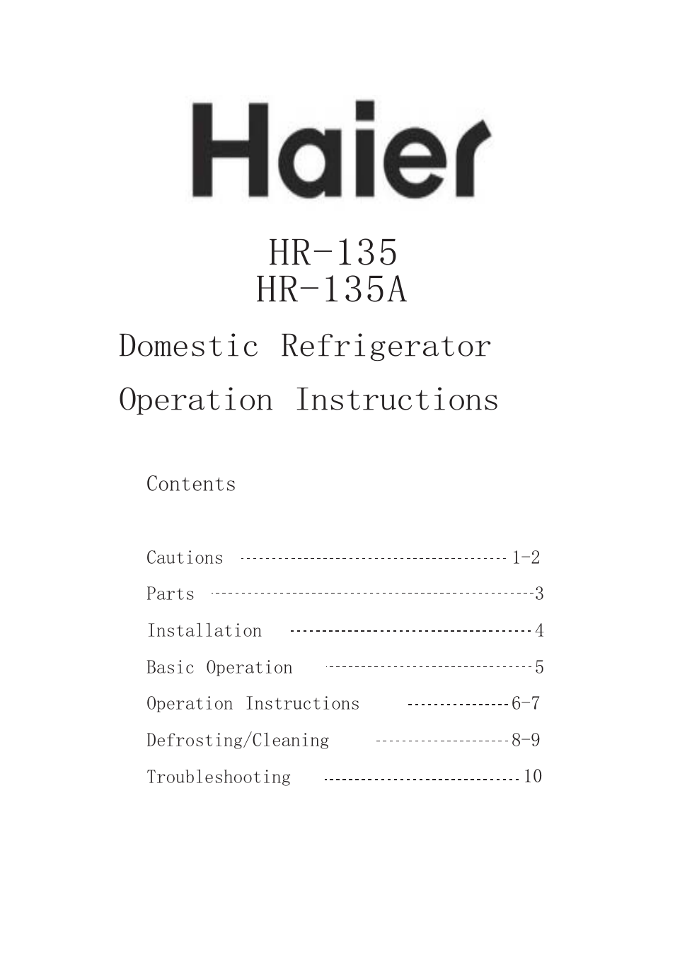 haier HR-135A User Manual | 22 pages