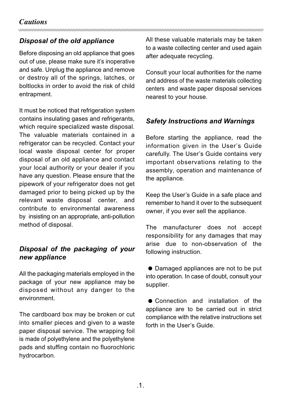 Cautions | haier HR-60 User Manual | Page 2 / 10
