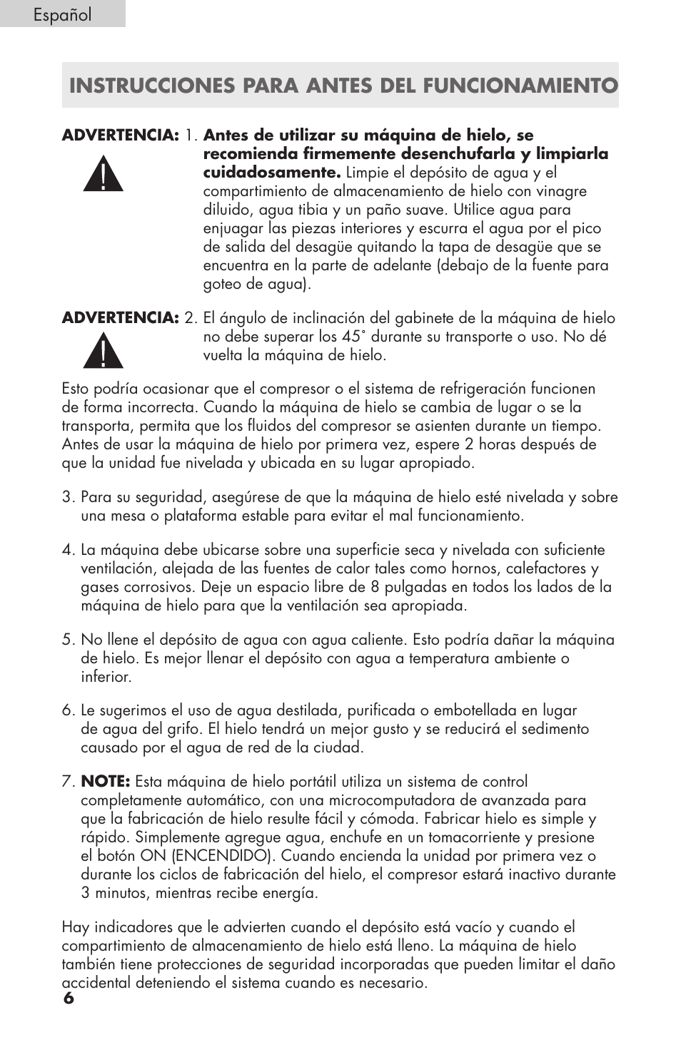 Instrucciones para antes del funcionamiento | haier HPIMD25B User Manual | Page 29 / 36