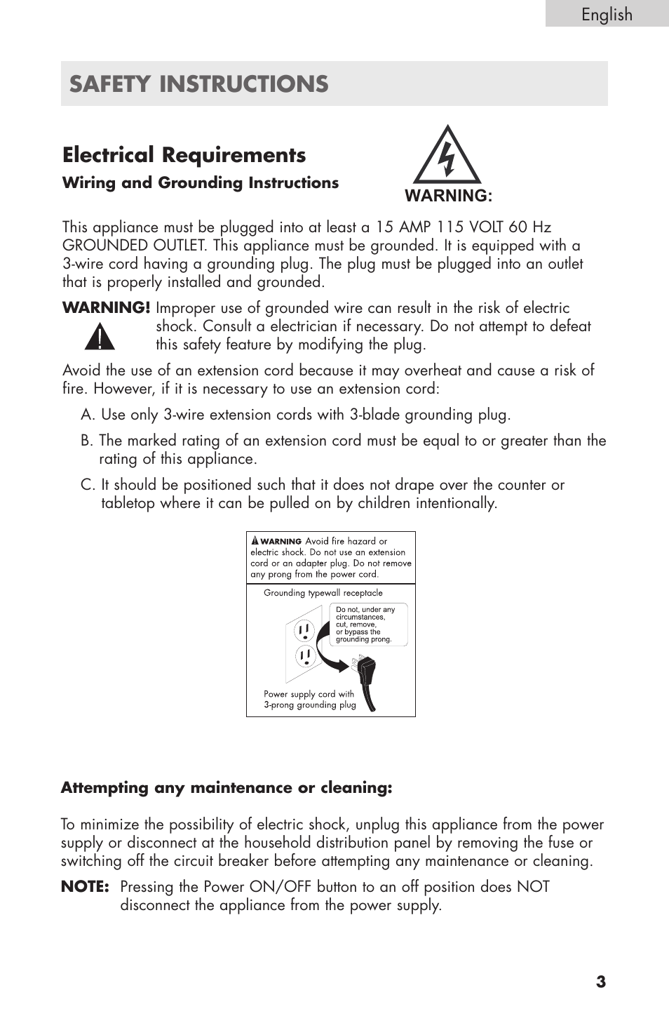 Safety instructions, Electrical requirements | haier HPIMD25B User Manual | Page 4 / 36