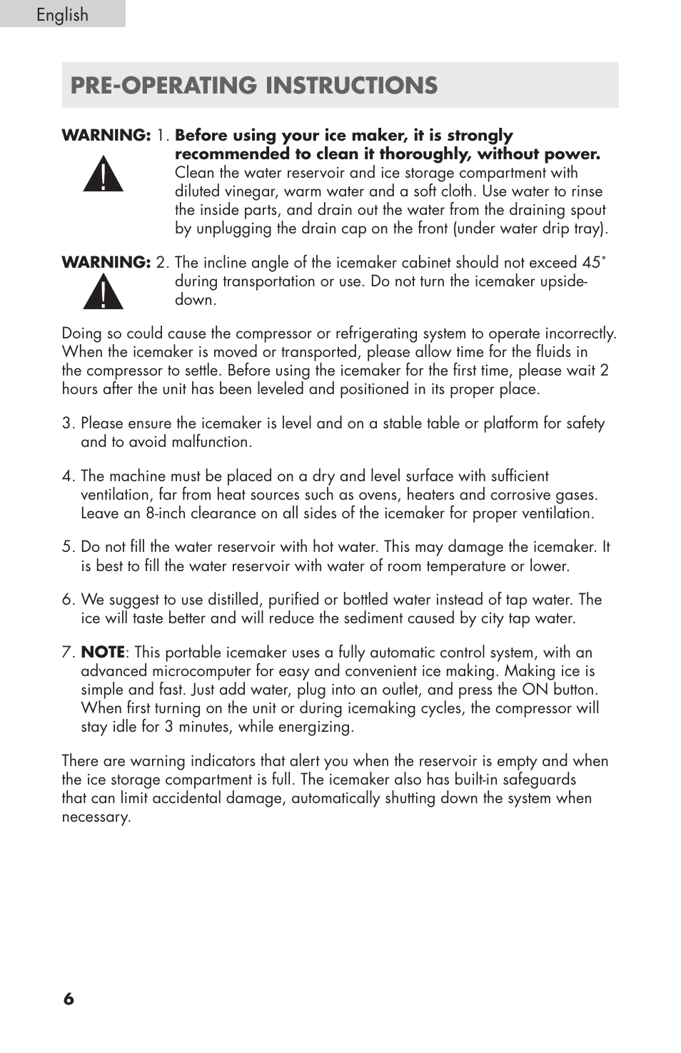 Pre-operating instructions | haier HPIMD25B User Manual | Page 7 / 36