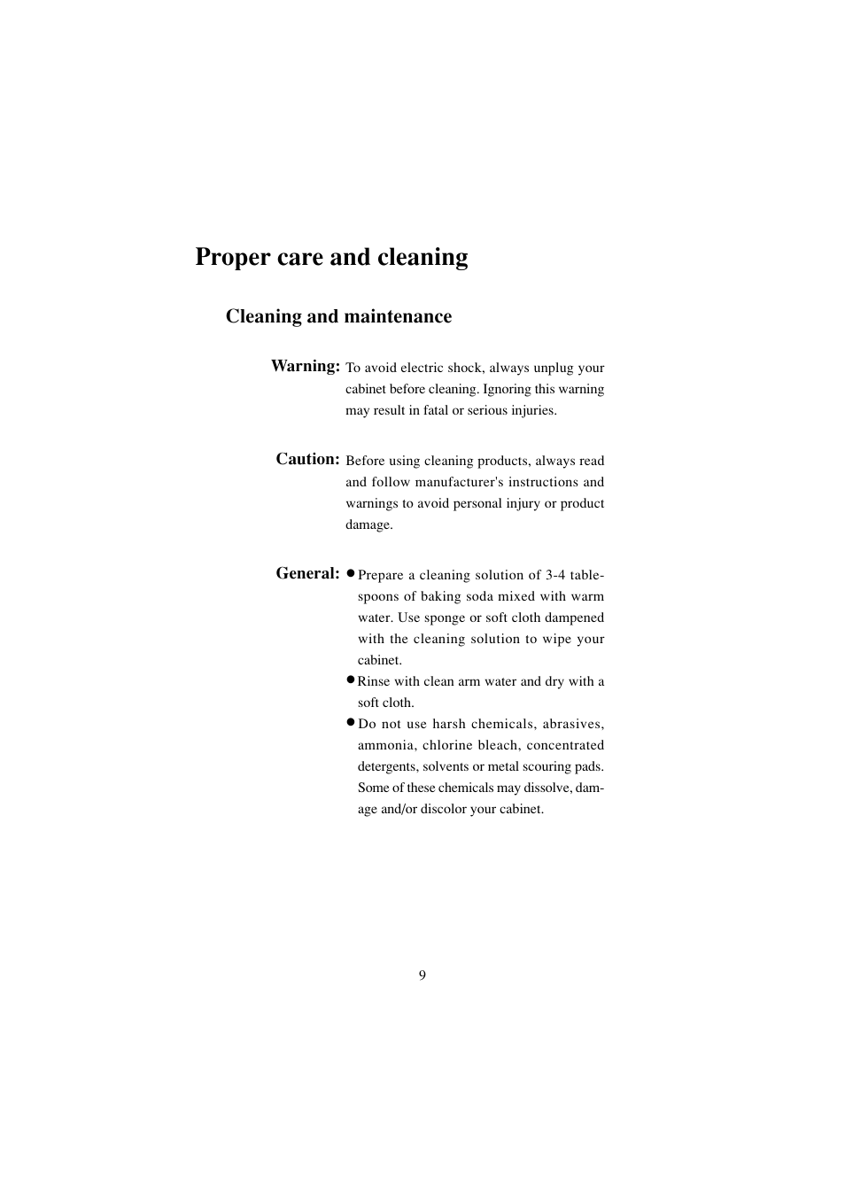 Proper care and cleaning, Cleaning and maintenance | haier BC-80E/110E User Manual | Page 10 / 15