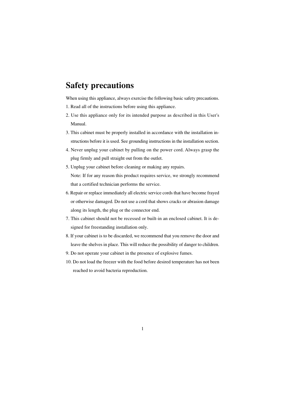 Safety precautions | haier BC-80E/110E User Manual | Page 2 / 15