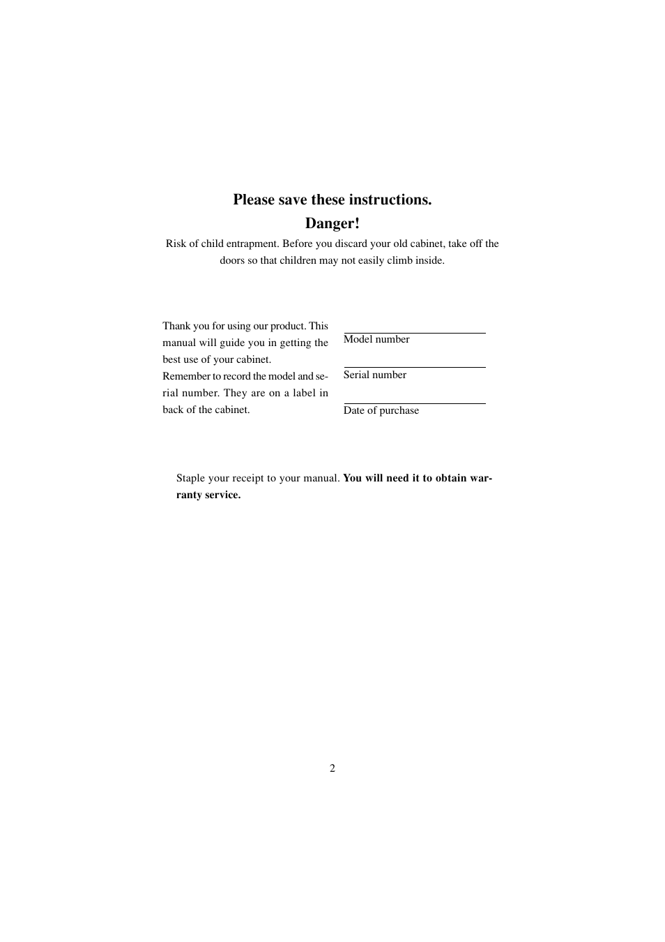 Please save these instructions. danger | haier BC-80E/110E User Manual | Page 3 / 15