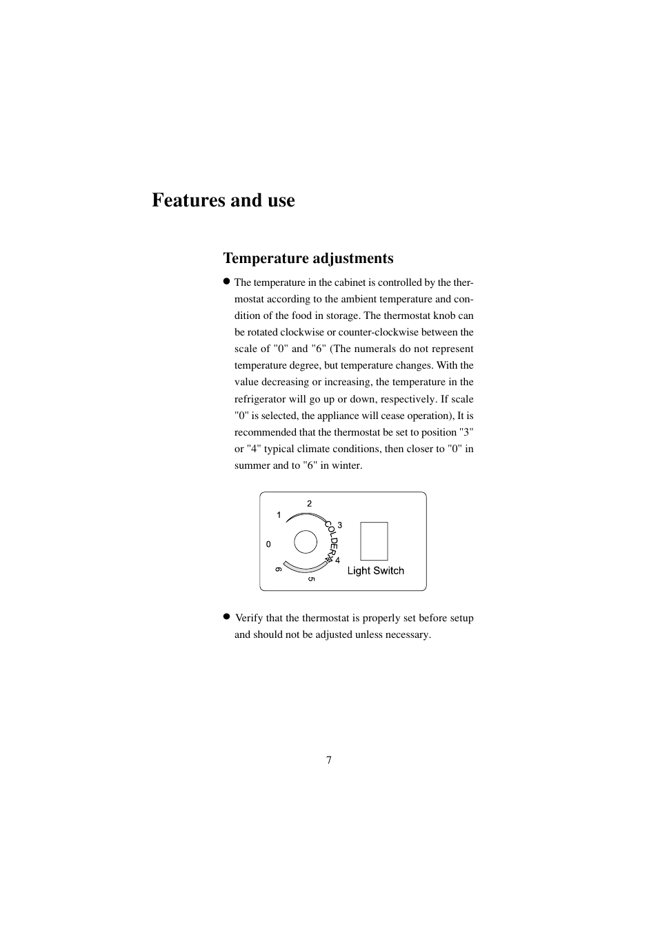 Features and use, Temperature adjustments | haier BC-80E/110E User Manual | Page 8 / 15