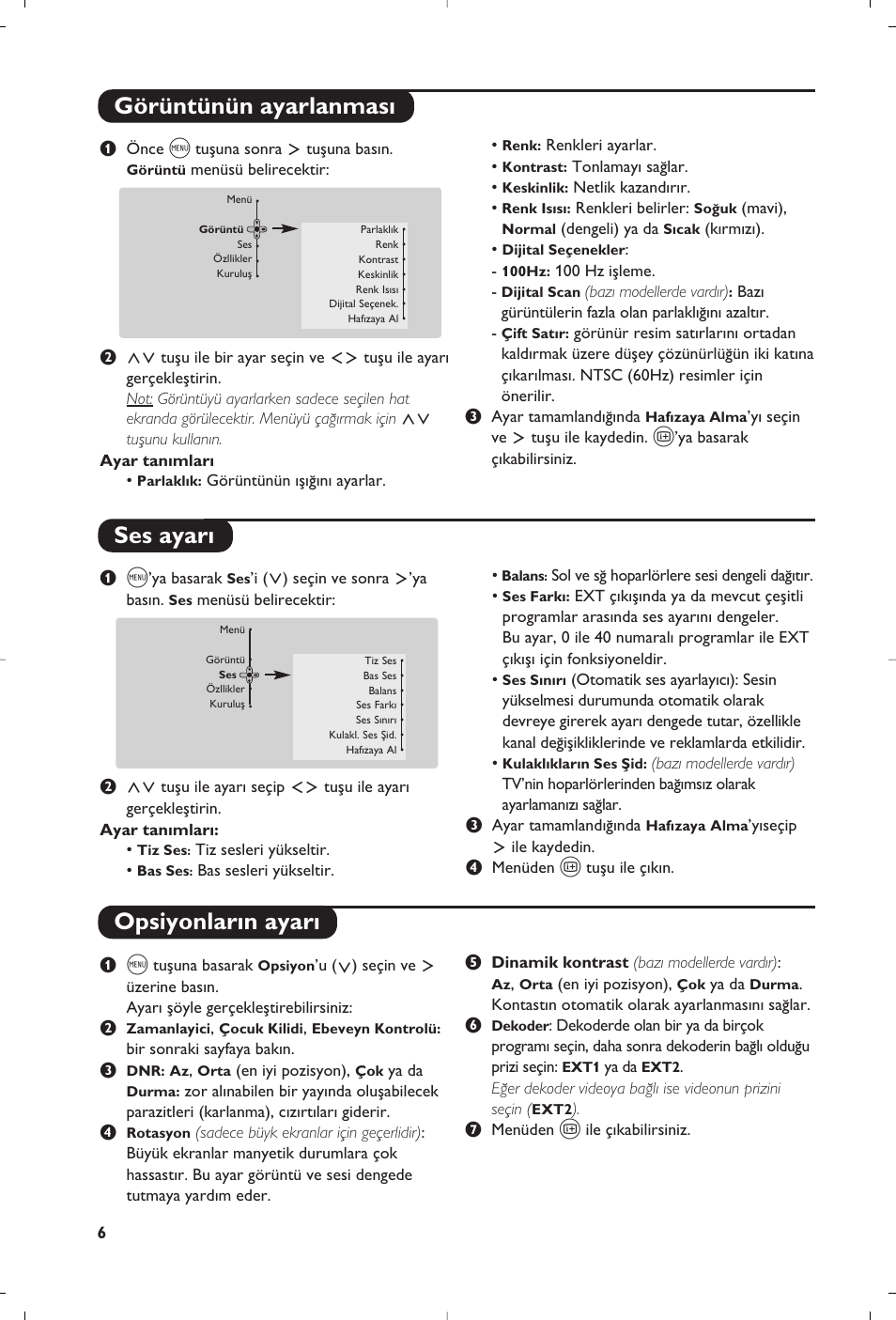 Görüntünün ayarlanmas› ses ayar, Opsiyonlar›n ayar | Philips 32PW8819 User Manual | Page 104 / 112