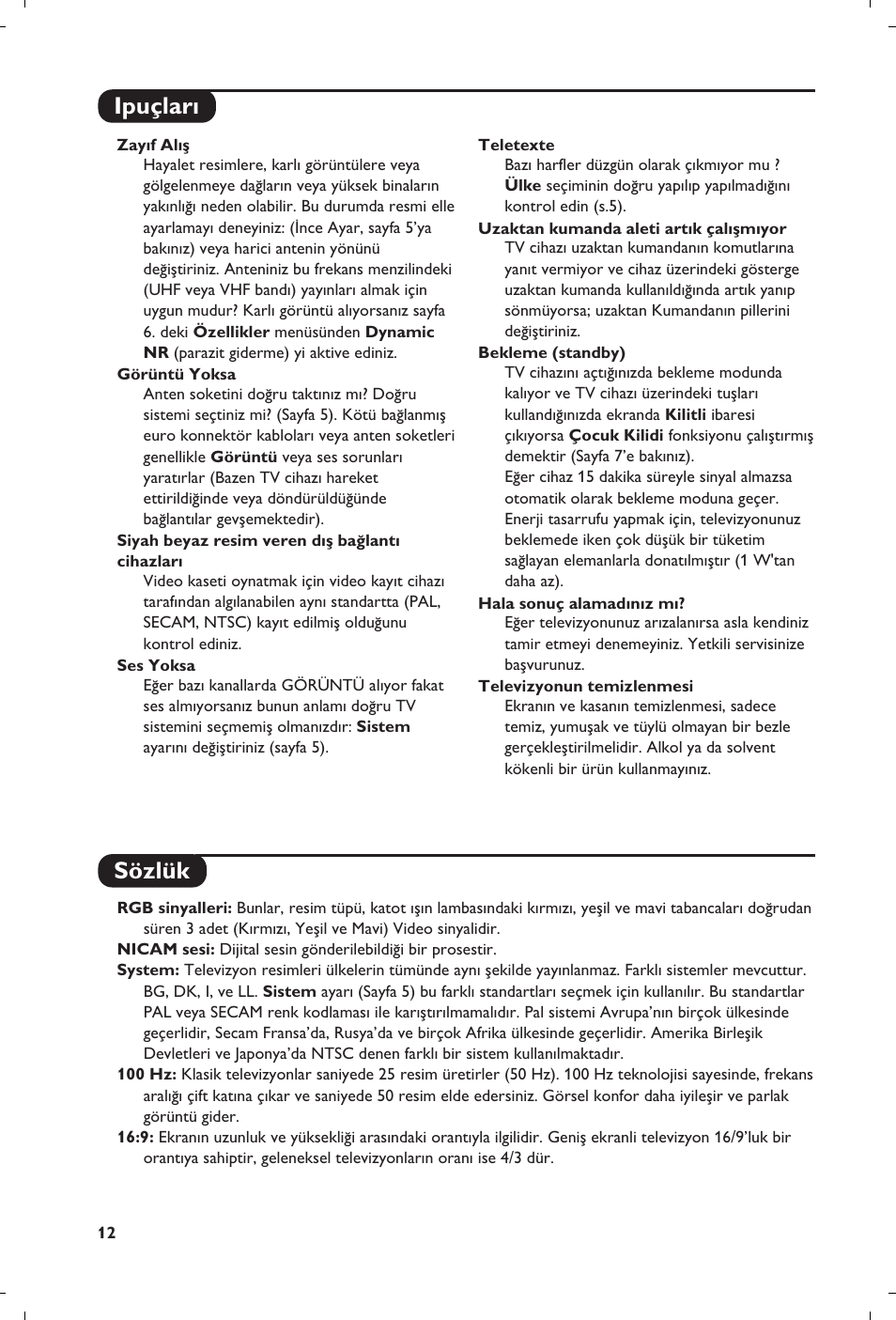 Ipuçlar› sözlük | Philips 32PW8819 User Manual | Page 110 / 112