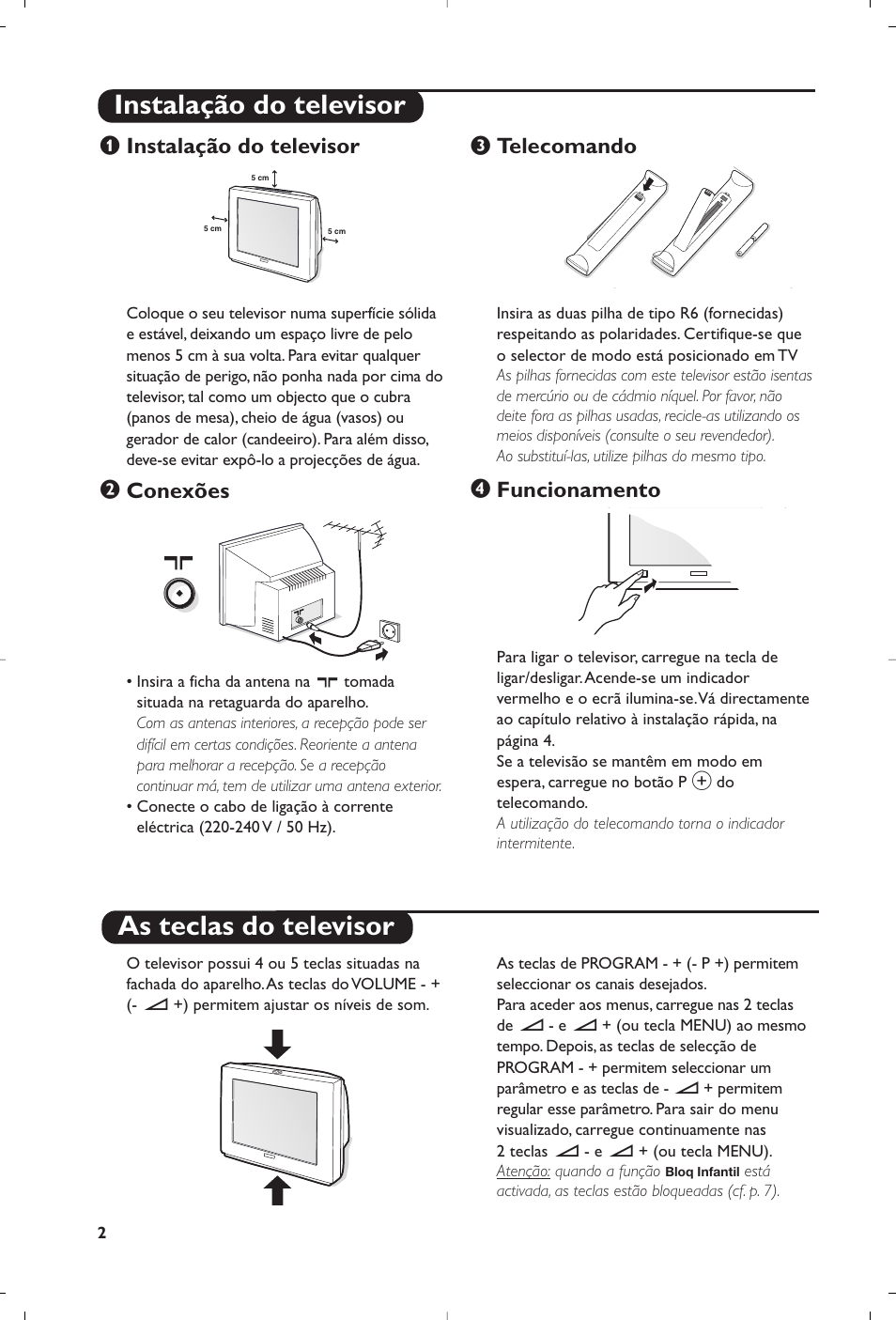 Instalação do televisor as teclas do televisor, Instalação do televisor, Conexões | Telecomando, Funcionamento | Philips 32PW8819 User Manual | Page 28 / 112