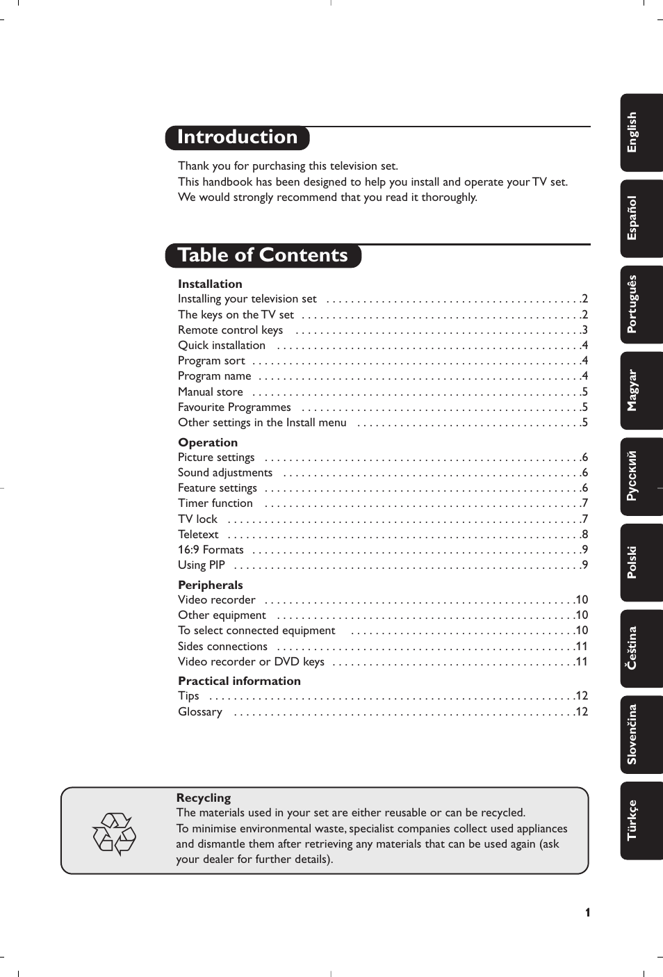 Introduction table of contents | Philips 32PW8819 User Manual | Page 3 / 112