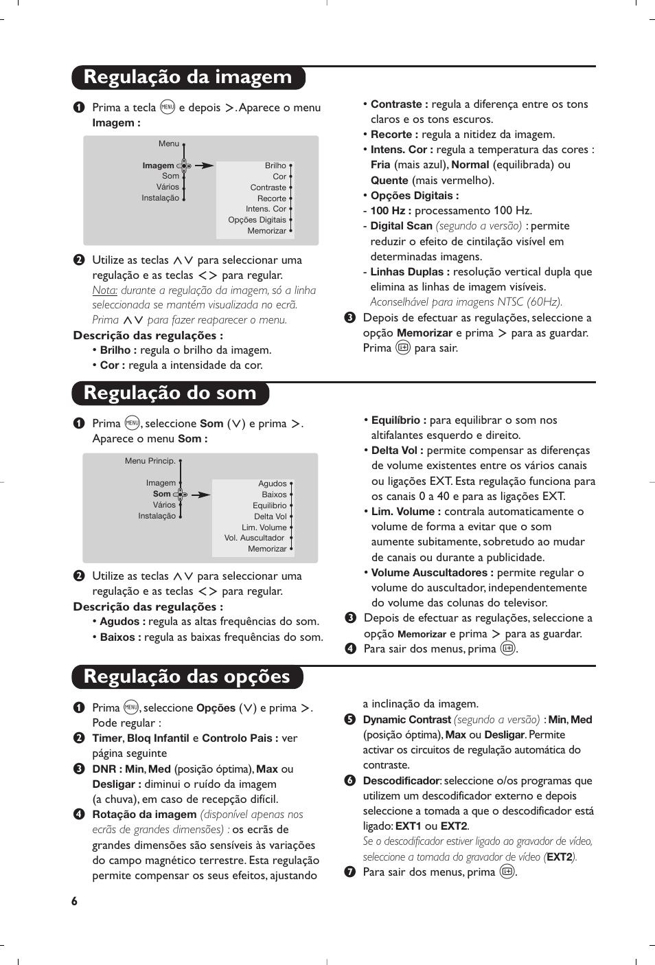 Regulação da imagem regulação do som, Regulação das opções | Philips 32PW8819 User Manual | Page 32 / 112