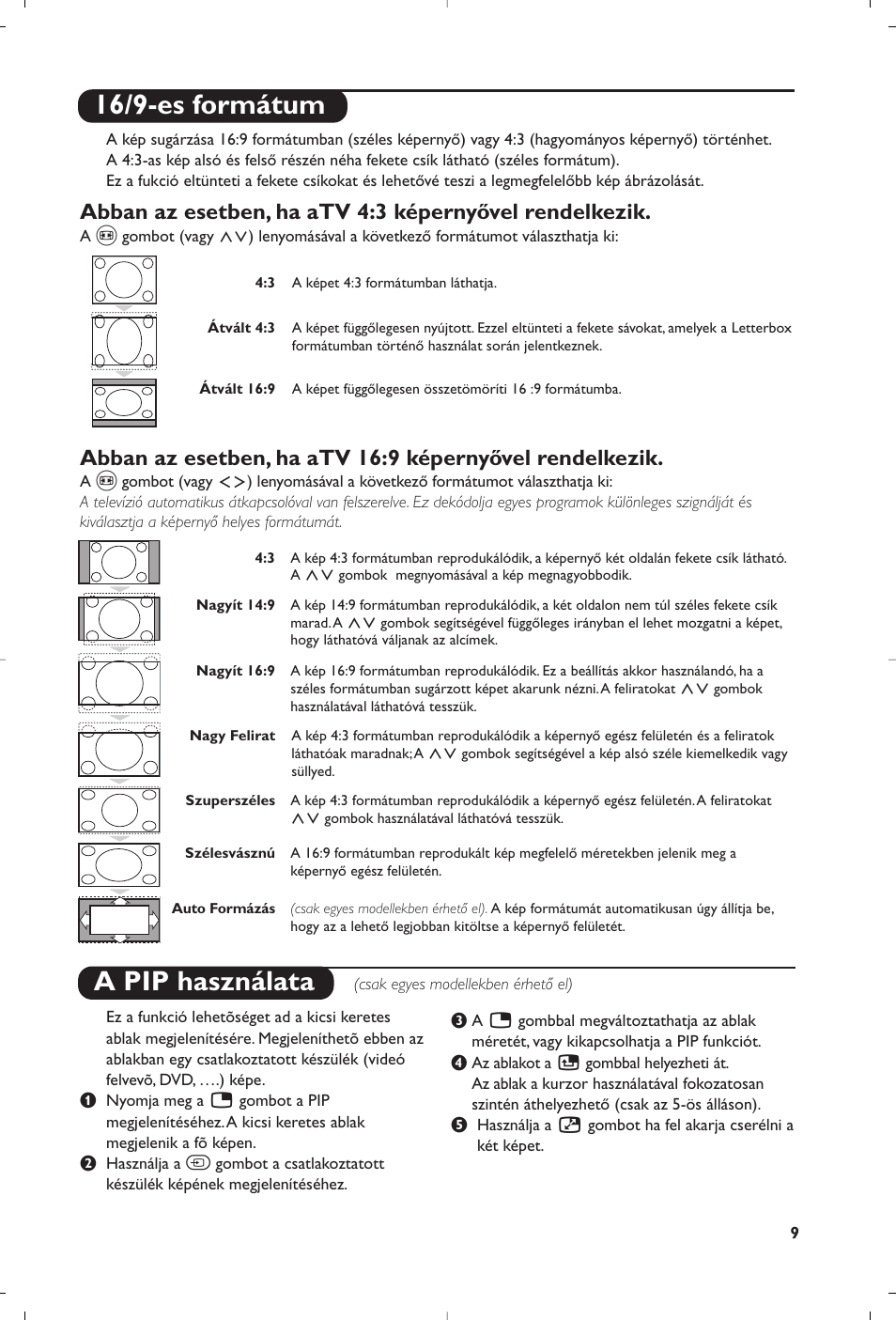 16/9-es formátum, A pip használata | Philips 32PW8819 User Manual | Page 47 / 112