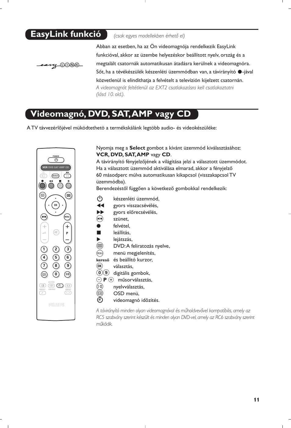 Videomagnó, dvd, sat,amp vagy cd easylink funkció | Philips 32PW8819 User Manual | Page 49 / 112