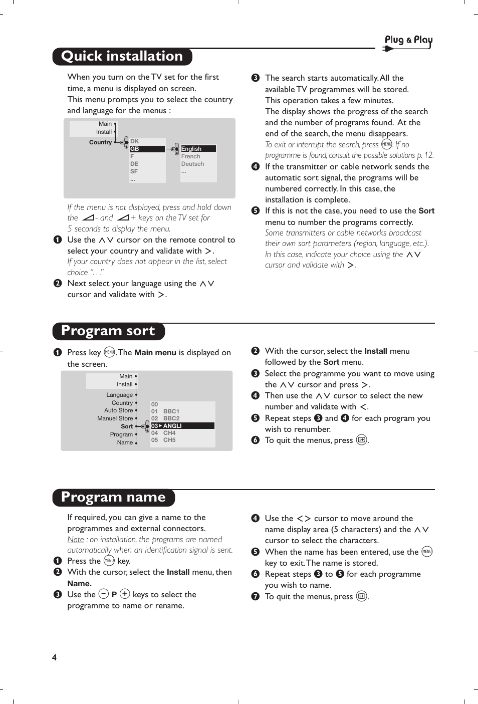 Quick installation program sort program name | Philips 32PW8819 User Manual | Page 6 / 112