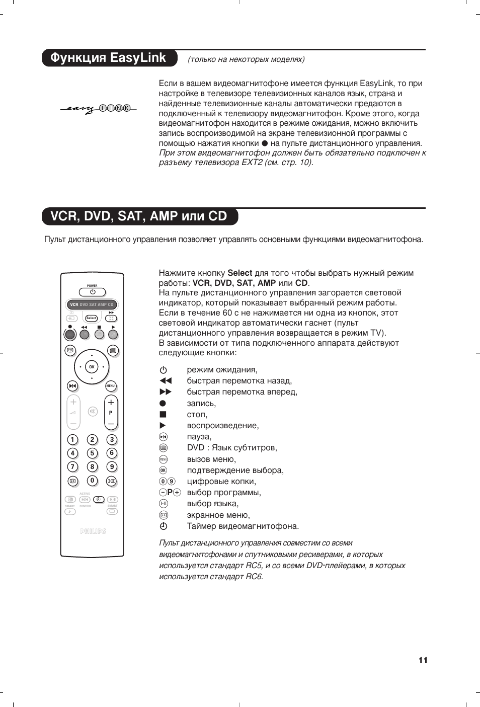 Дмуфнл vcr, dvd, sat, amp ëîë cd îûìíˆëﬂ easylink | Philips 32PW8819 User Manual | Page 61 / 112