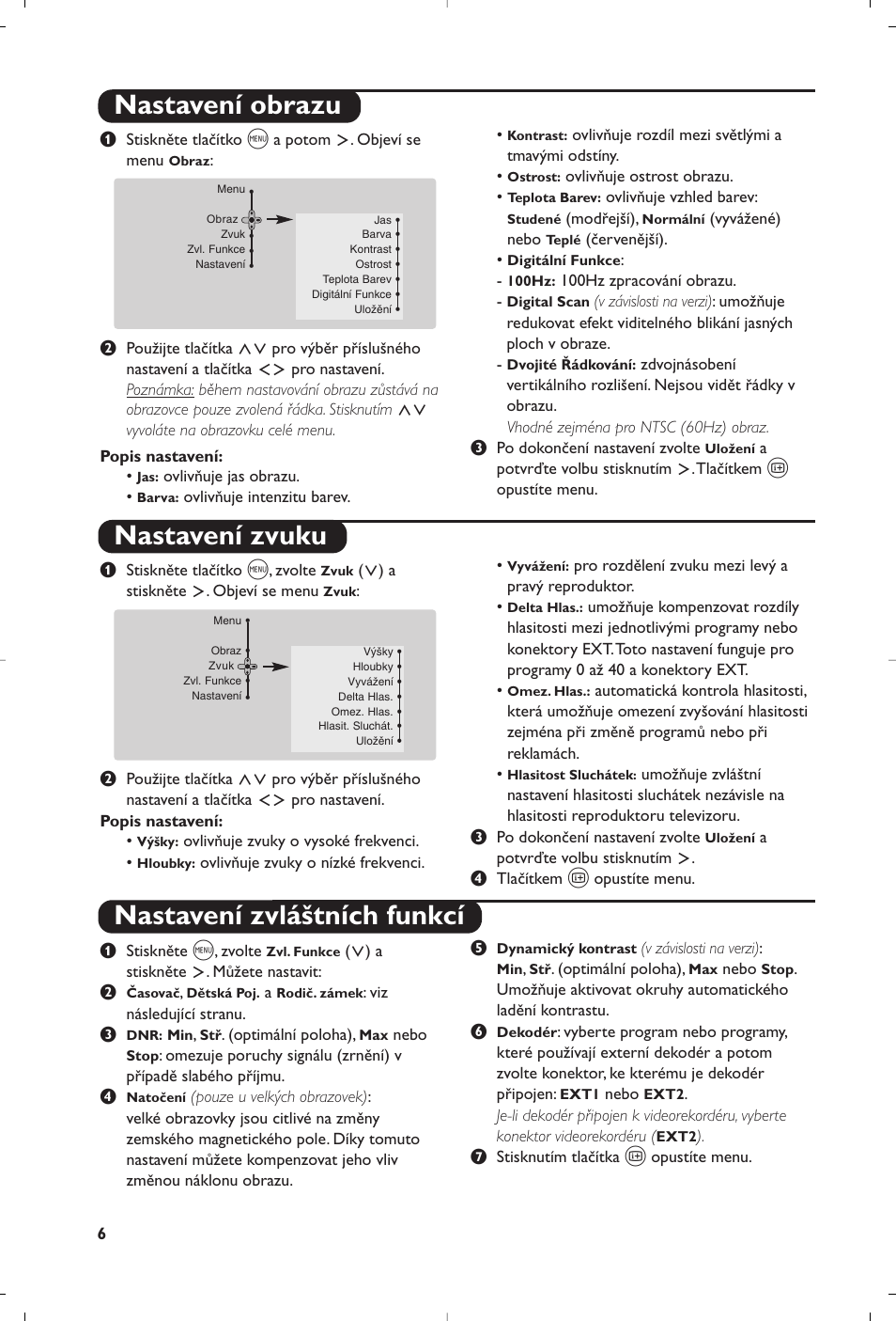 Nastavení obrazu nastavení zvuku, Nastavení zvláštních funkcí | Philips 32PW8819 User Manual | Page 80 / 112