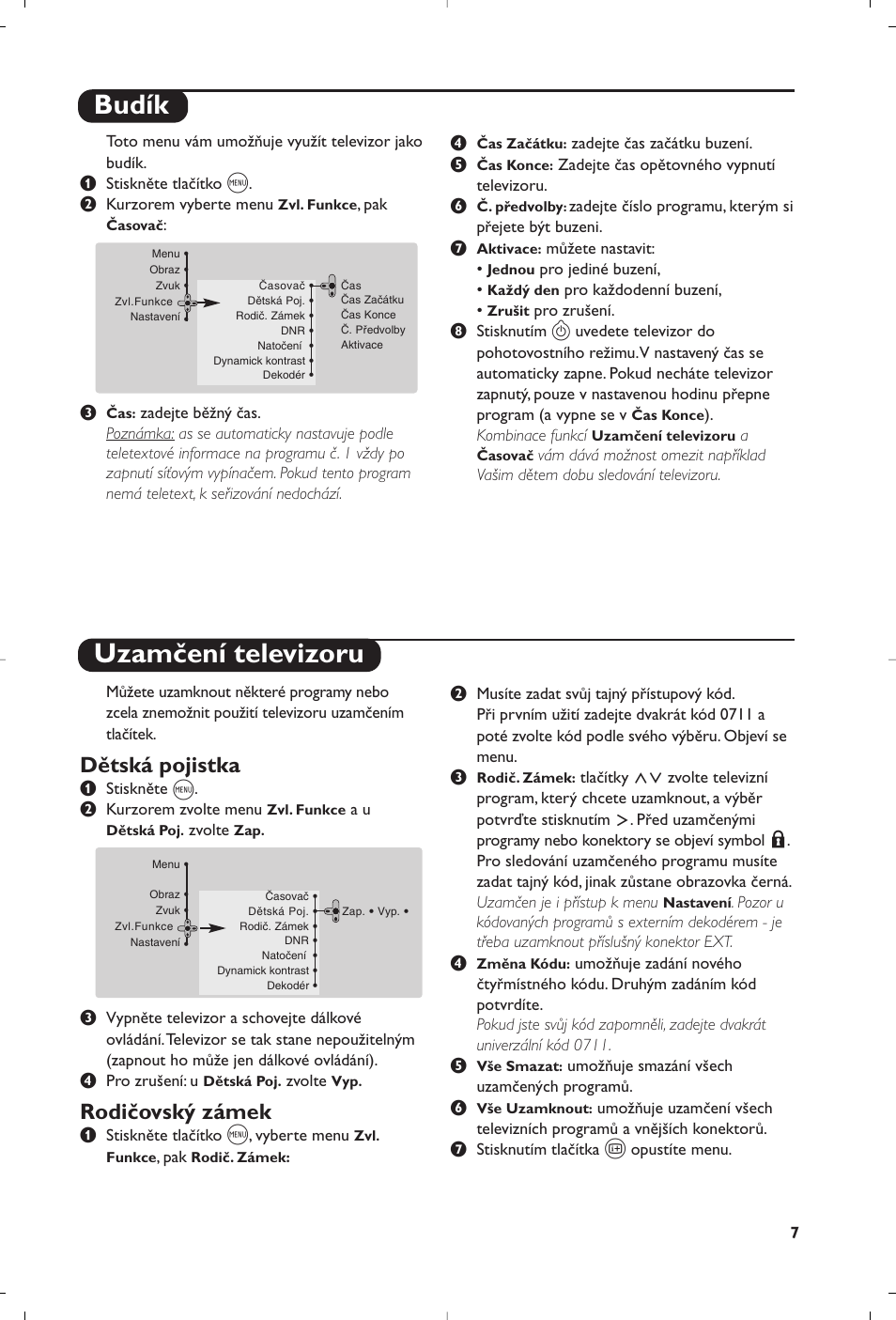 Budík uzamčení televizoru, Dětská pojistka, Rodičovský zámek | Philips 32PW8819 User Manual | Page 81 / 112