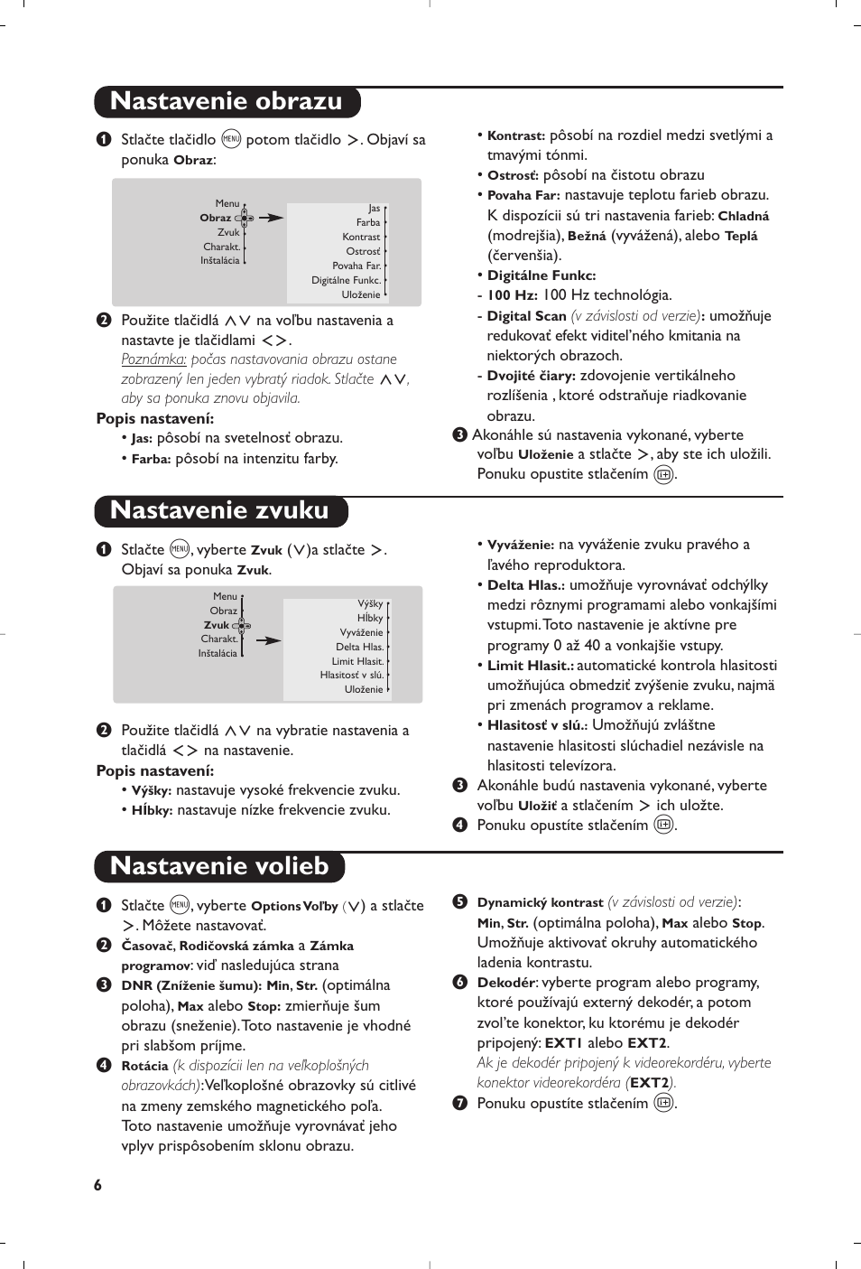 Nastavenie obrazu nastavenie zvuku, Nastavenie volieb | Philips 32PW8819 User Manual | Page 92 / 112