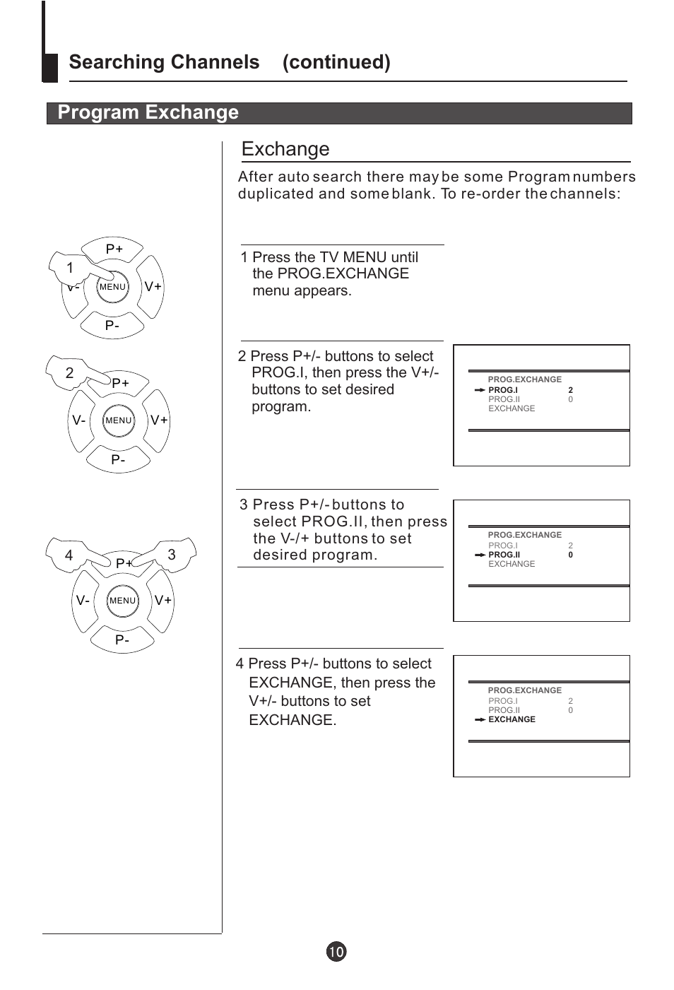 Exchange program exchange, Searching channels (continued) | haier DTA-1486 User Manual | Page 11 / 64