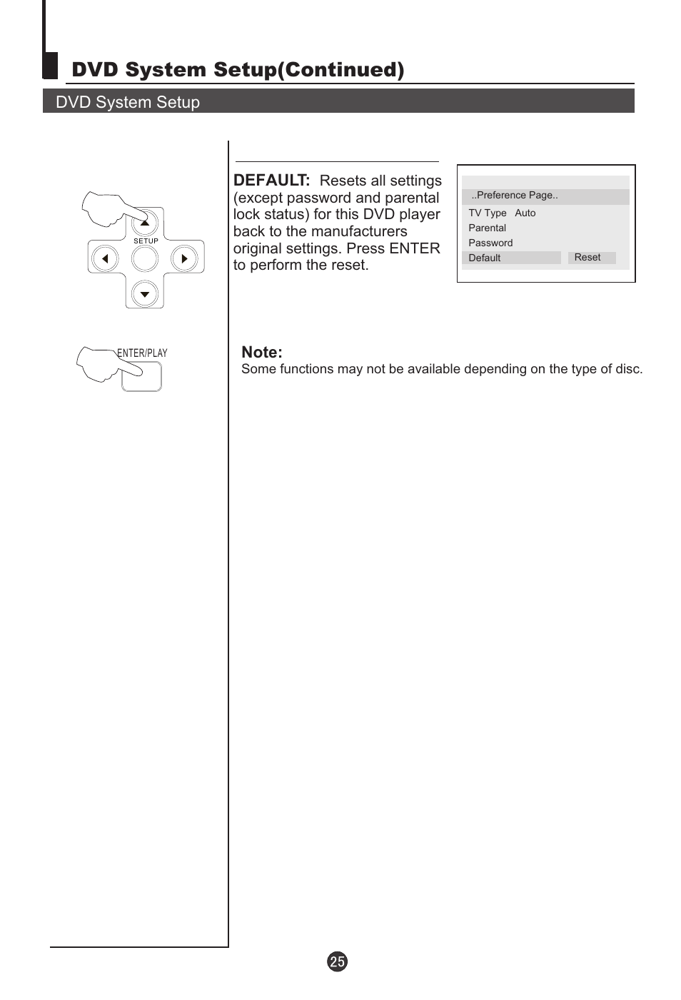Dvd system setup(continued), Dvd system setup, Default | haier DTA-1486 User Manual | Page 26 / 64