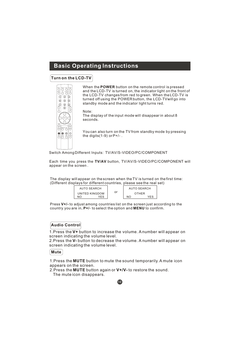 Basic operating instructions, Turn on the lcd-tv | haier WL22T1 User Manual | Page 12 / 27