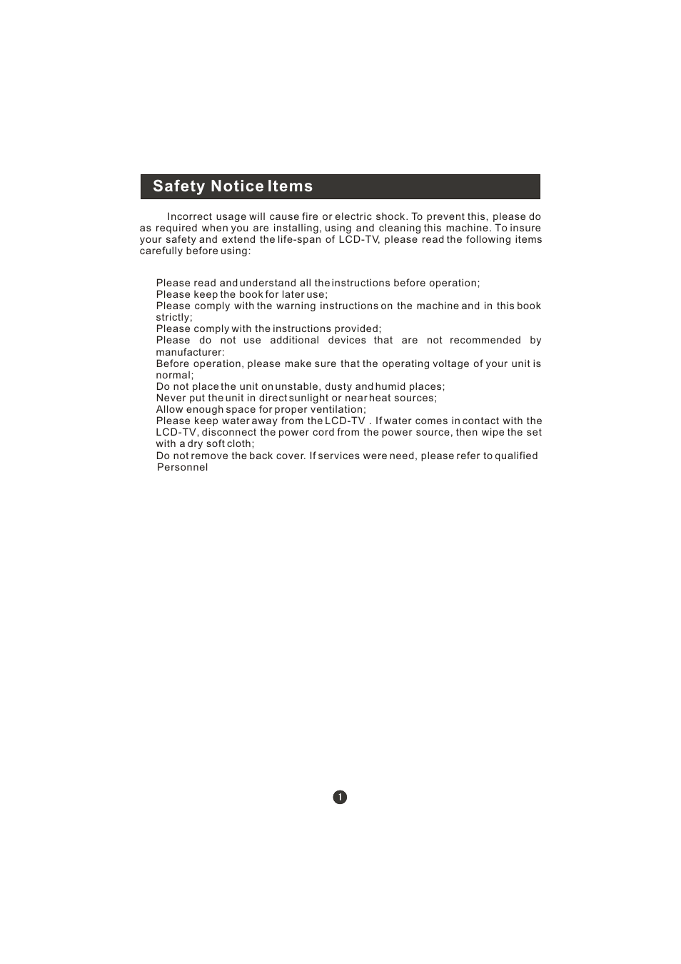 Safety notice items | haier WL22T1 User Manual | Page 3 / 27