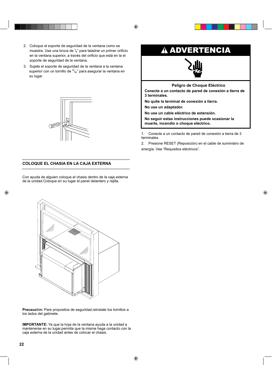 Advertencia | haier ESA424K-L User Manual | Page 22 / 44