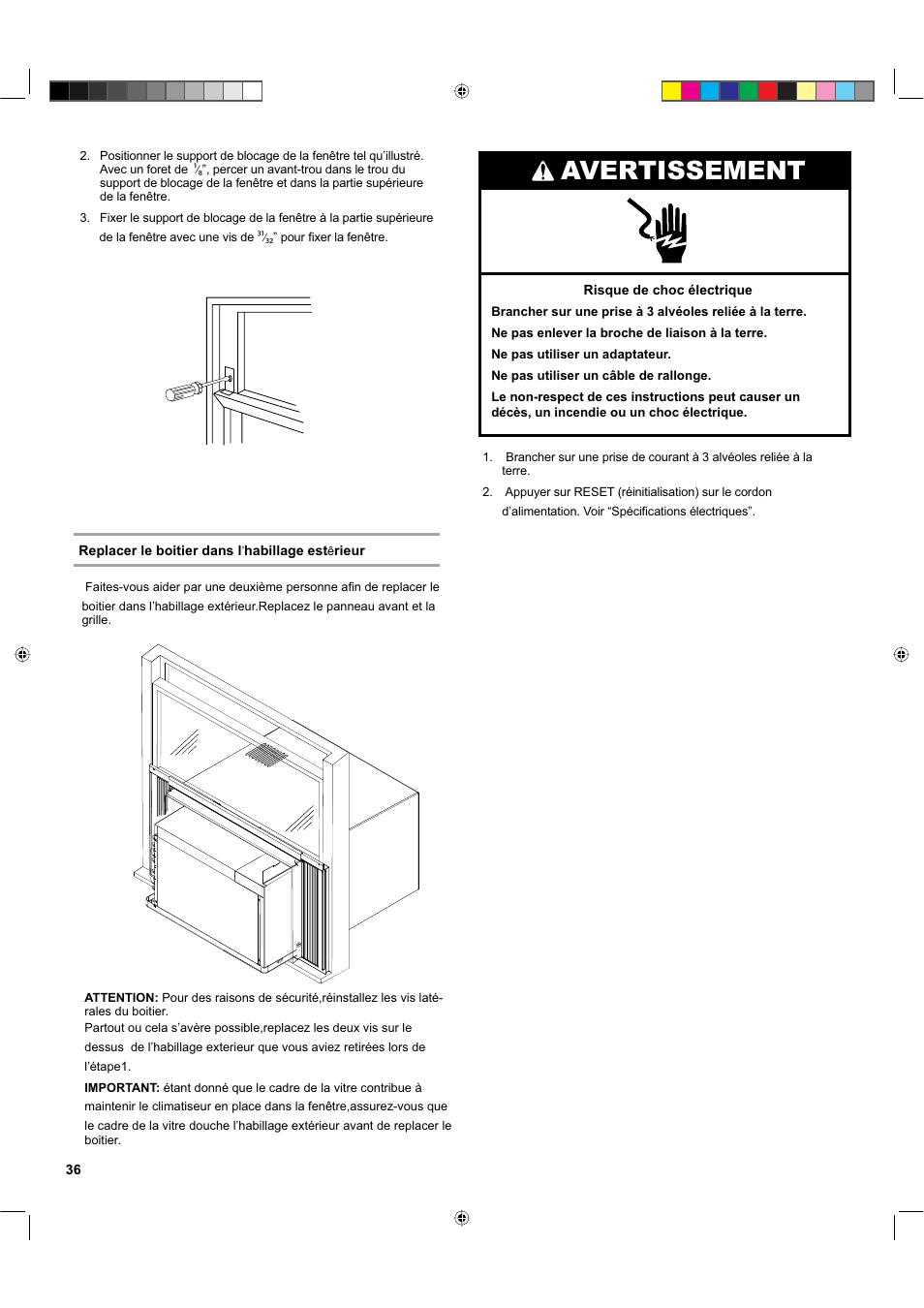 Avertissement | haier ESA424K-L User Manual | Page 36 / 44