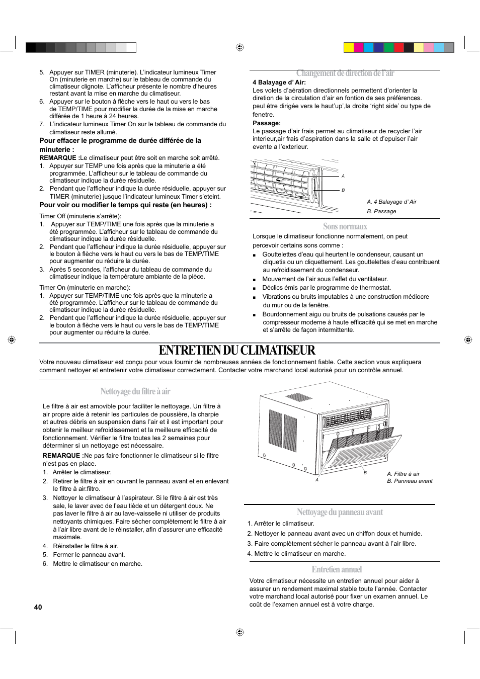 Entretien du climatiseur, Changement de direction de l’air, Entretien annuel | haier ESA424K-L User Manual | Page 40 / 44